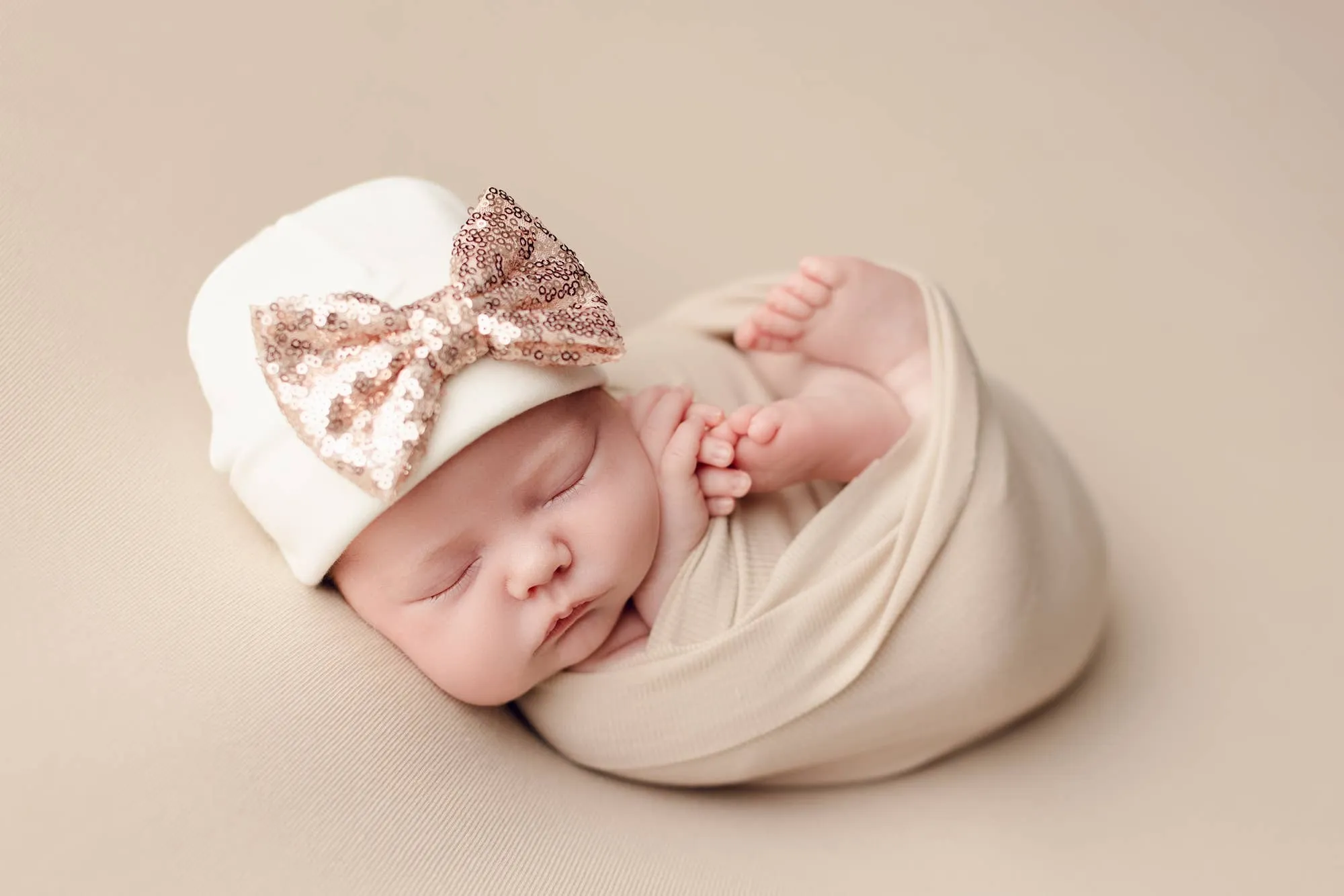 Baby Hat - Shimmer Bow - Rose Gold