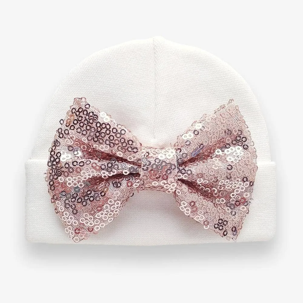 Baby Hat - Shimmer Bow - Rose Gold