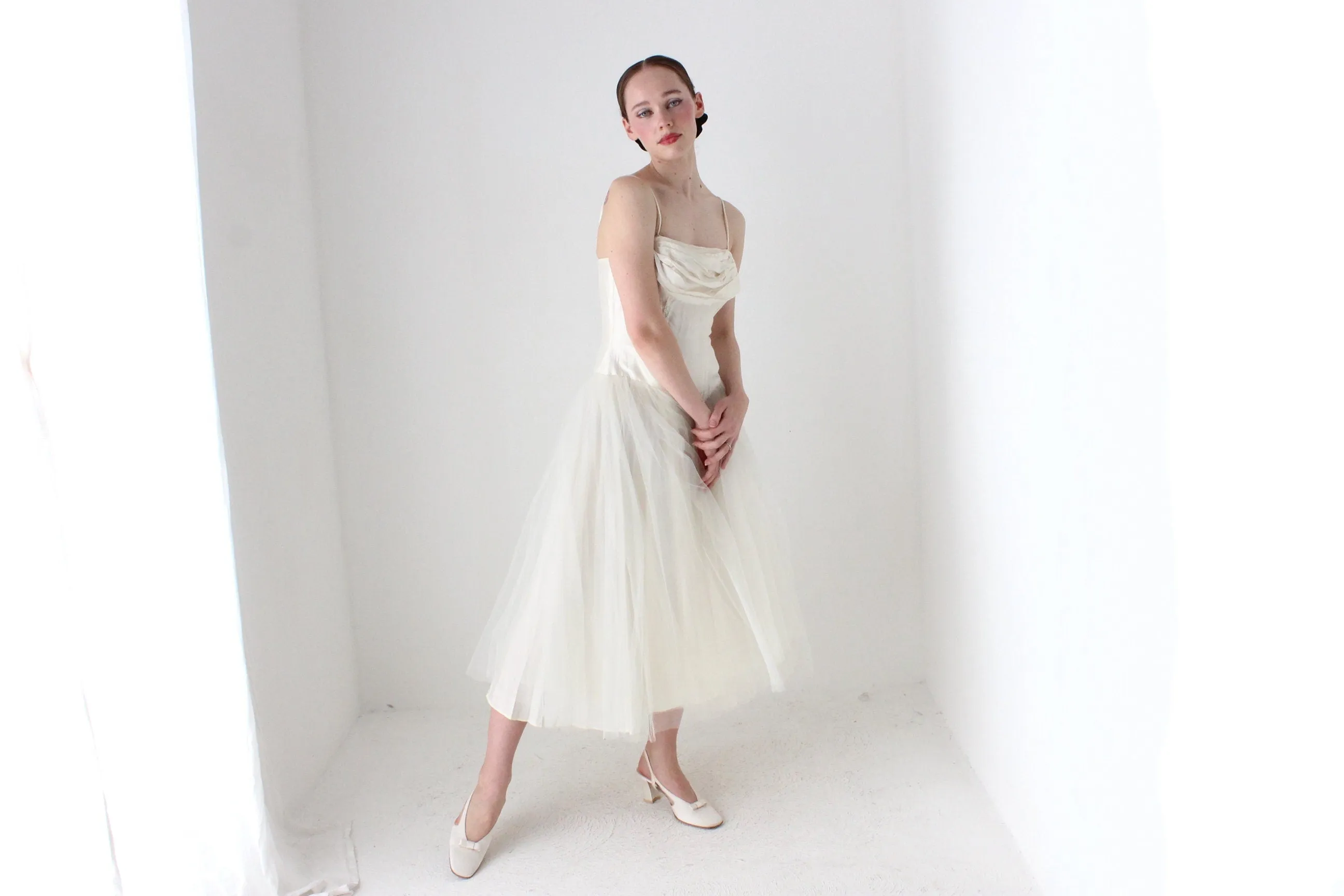 BALLETCORE 90s Designer Ivory Satin & Leather Heels ~ Euro 39.5