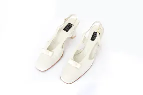 BALLETCORE 90s Designer Ivory Satin & Leather Heels ~ Euro 39.5
