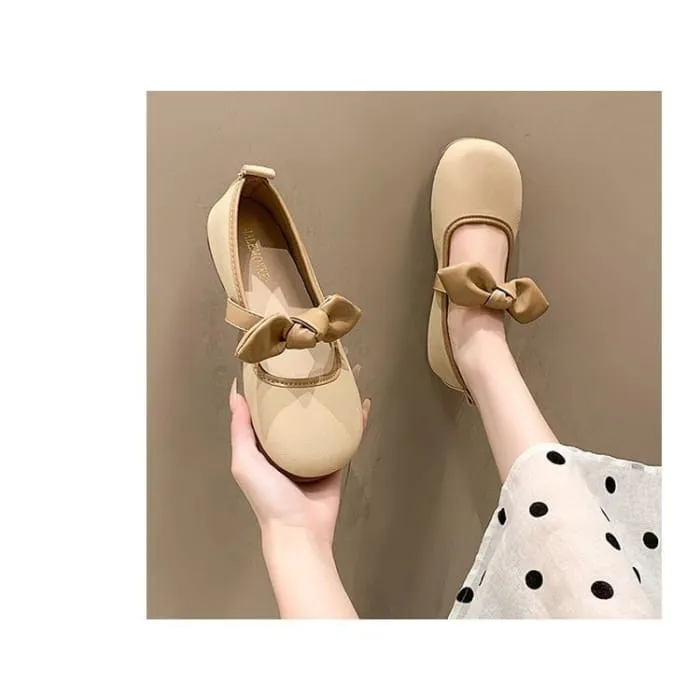 Bow Accent Faux Leather Mary Jane Flats