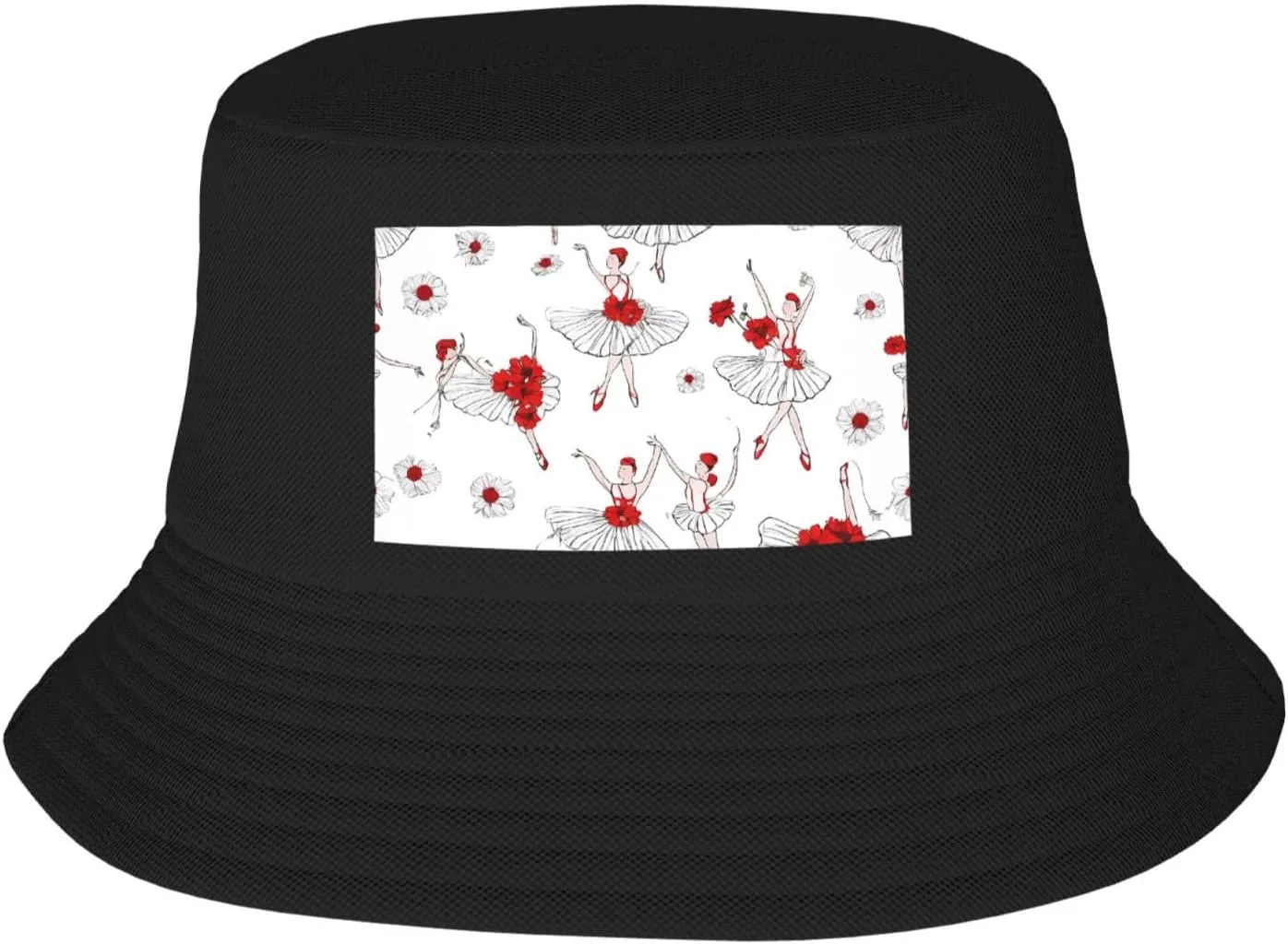 Bucket Hat Print Cool Foldable Lightweight Outdoor Sun Hat Hiking Beach Travel Cap, Ballet Shoes Black