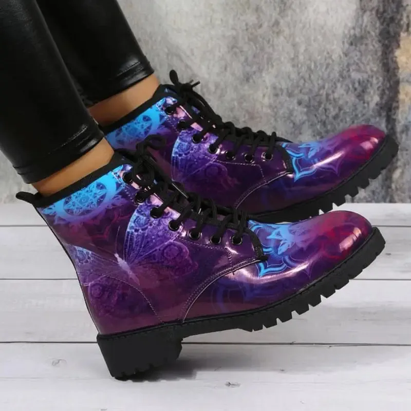 Butterfly And Skull Metallic Colors Short Boots