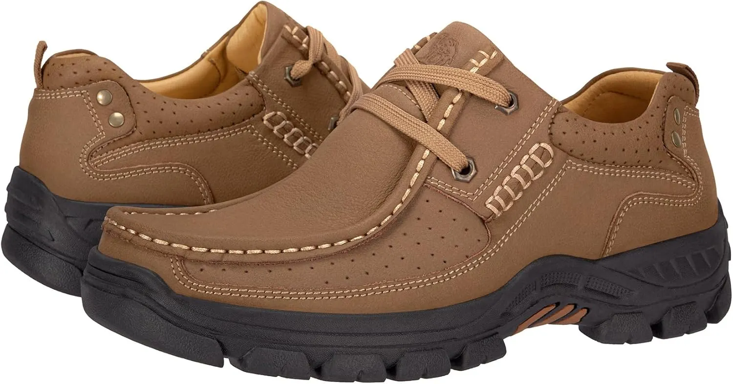 CAMEL CROWN Mens Walking Shoes Leather Lace up Loafer Relaxed-Fit Comfortable Casual Shoes