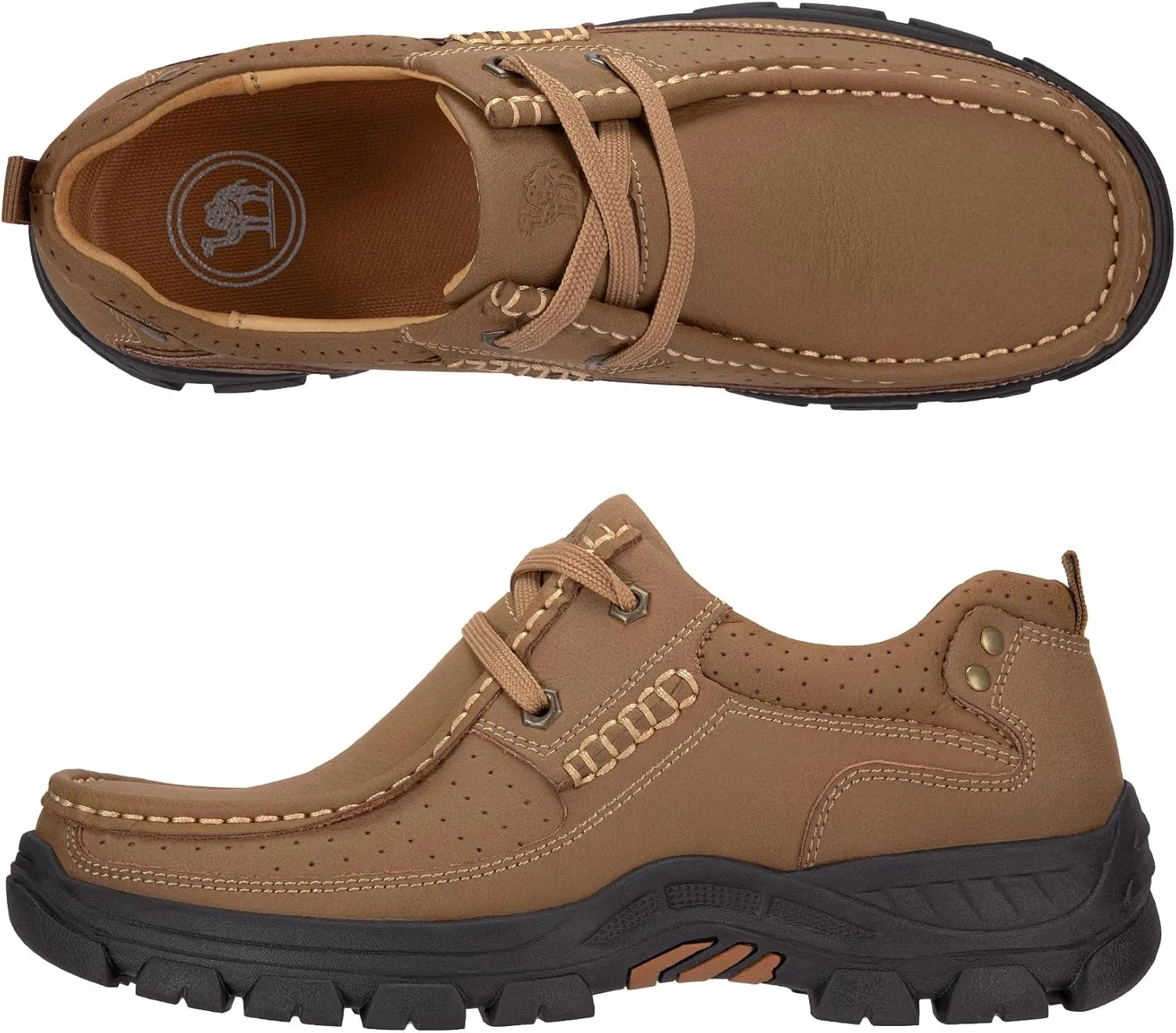 CAMEL CROWN Mens Walking Shoes Leather Lace up Loafer Relaxed-Fit Comfortable Casual Shoes