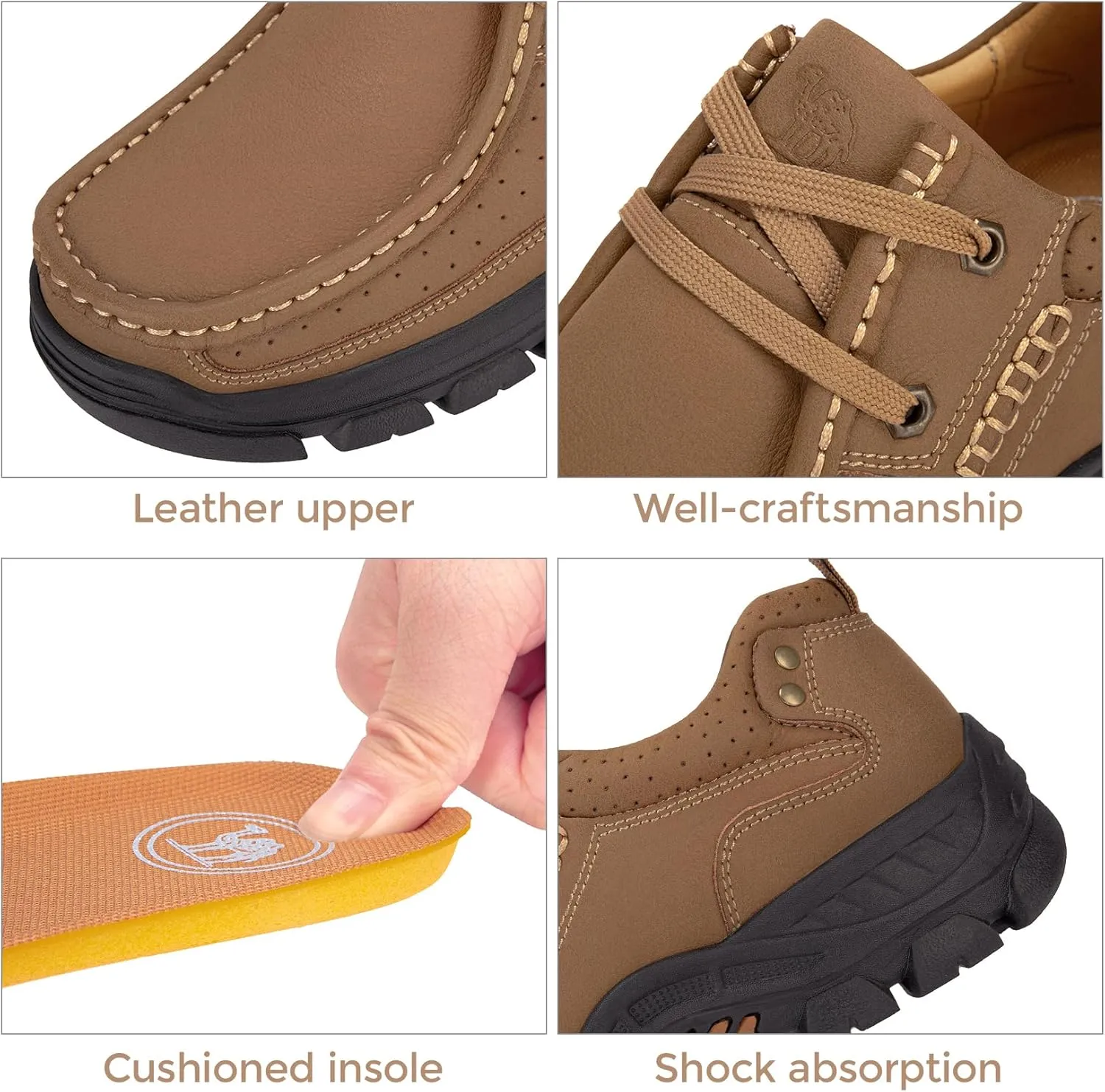 CAMEL CROWN Mens Walking Shoes Leather Lace up Loafer Relaxed-Fit Comfortable Casual Shoes