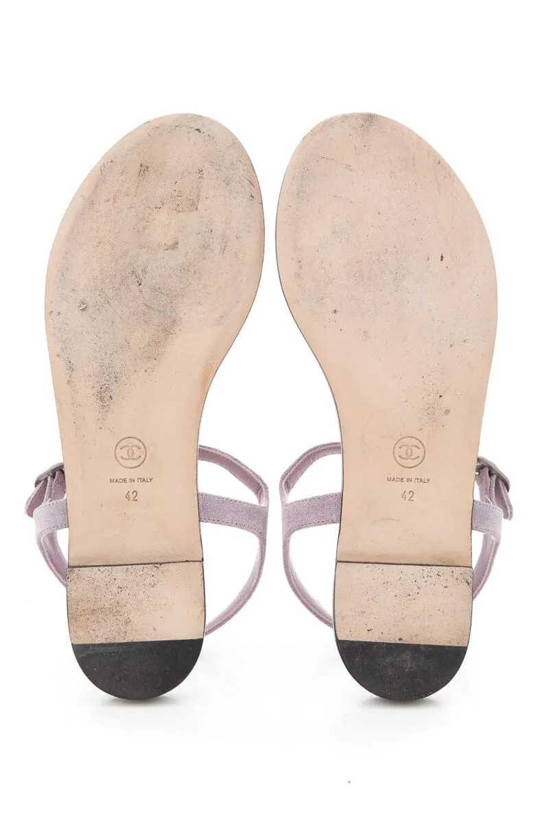Chanel Purple Studded Suede Sandals SZ 42