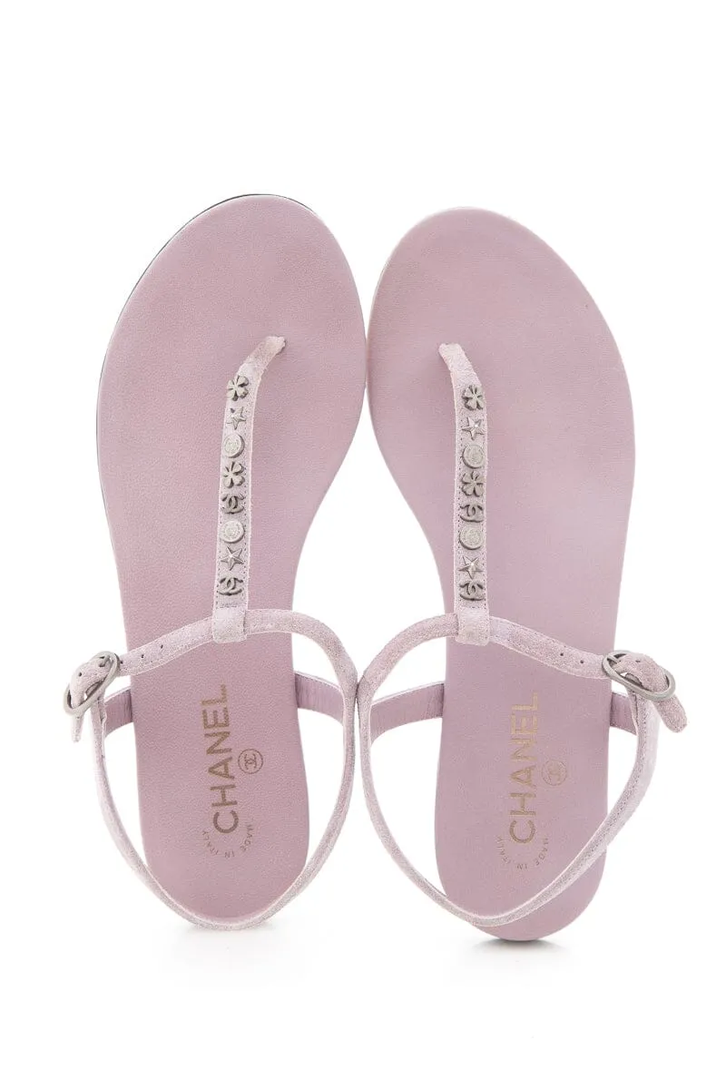 Chanel Purple Studded Suede Sandals SZ 42