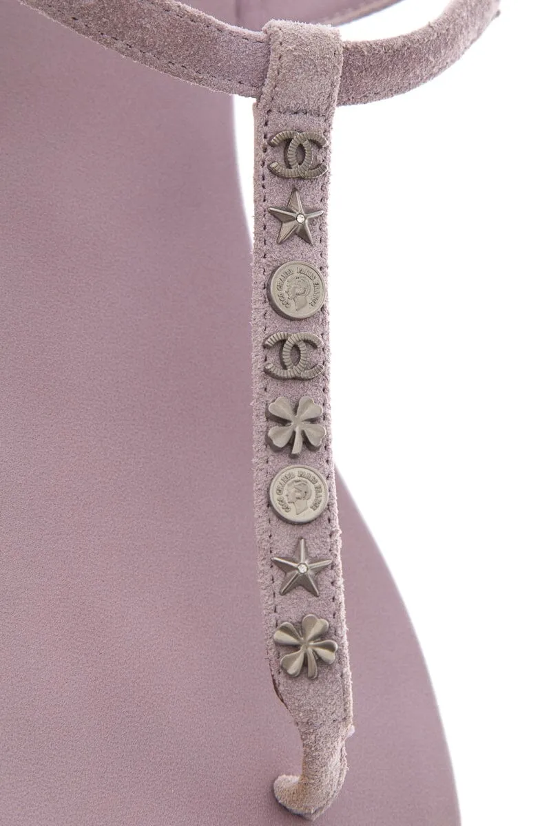 Chanel Purple Studded Suede Sandals SZ 42
