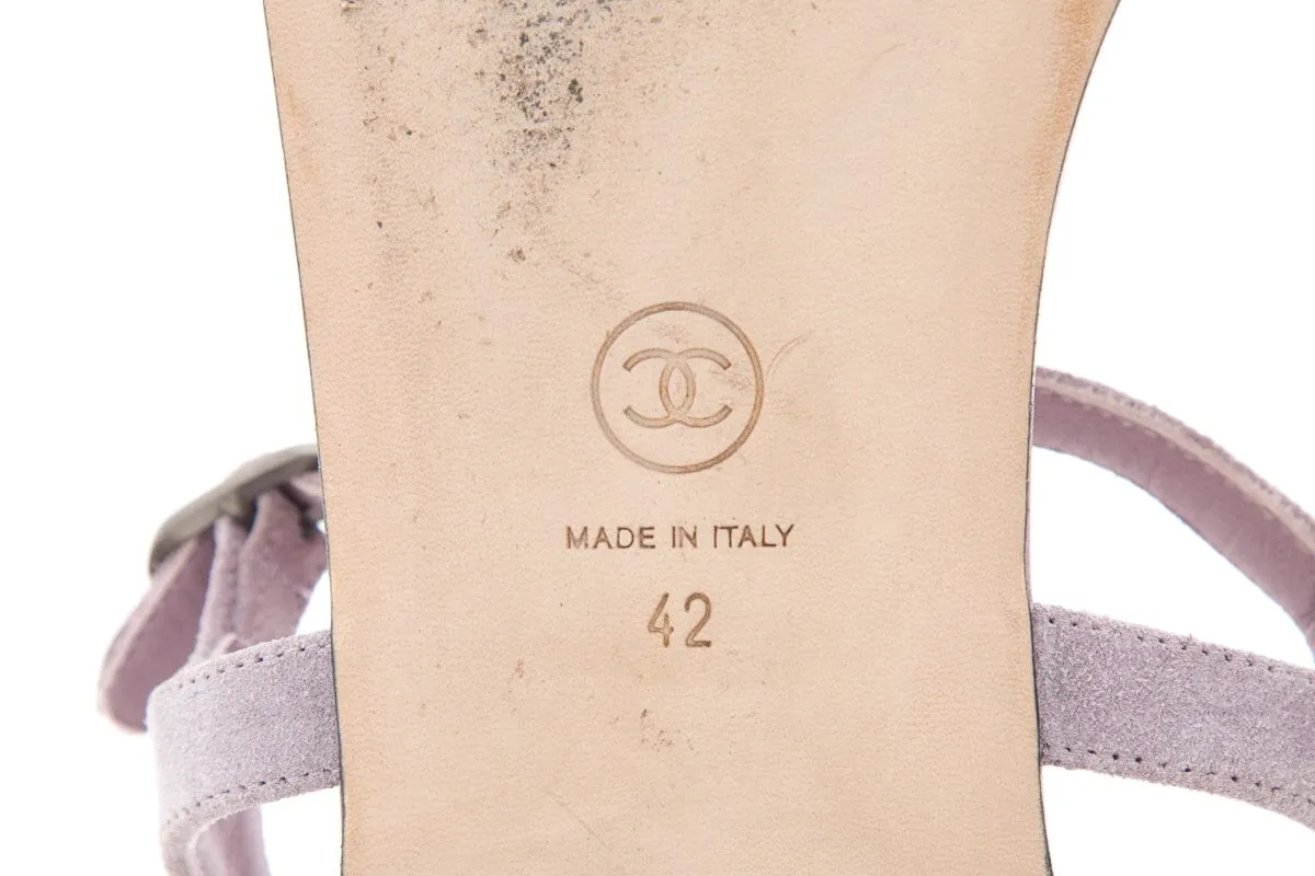 Chanel Purple Studded Suede Sandals SZ 42