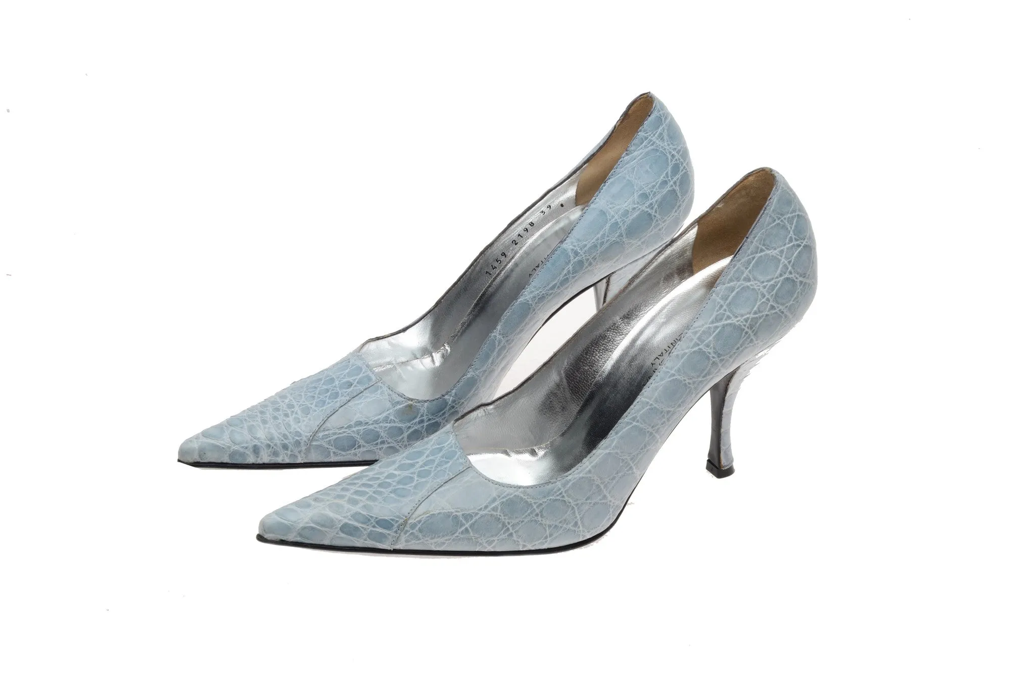 Dolce & Gabbana - Light Blue Crocodile Pointed Toe Heels - IT 39