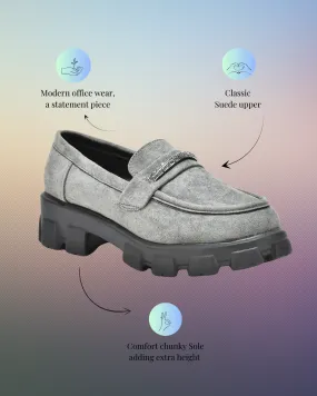 Grey Suede Slip on Rhine Strap Loafers