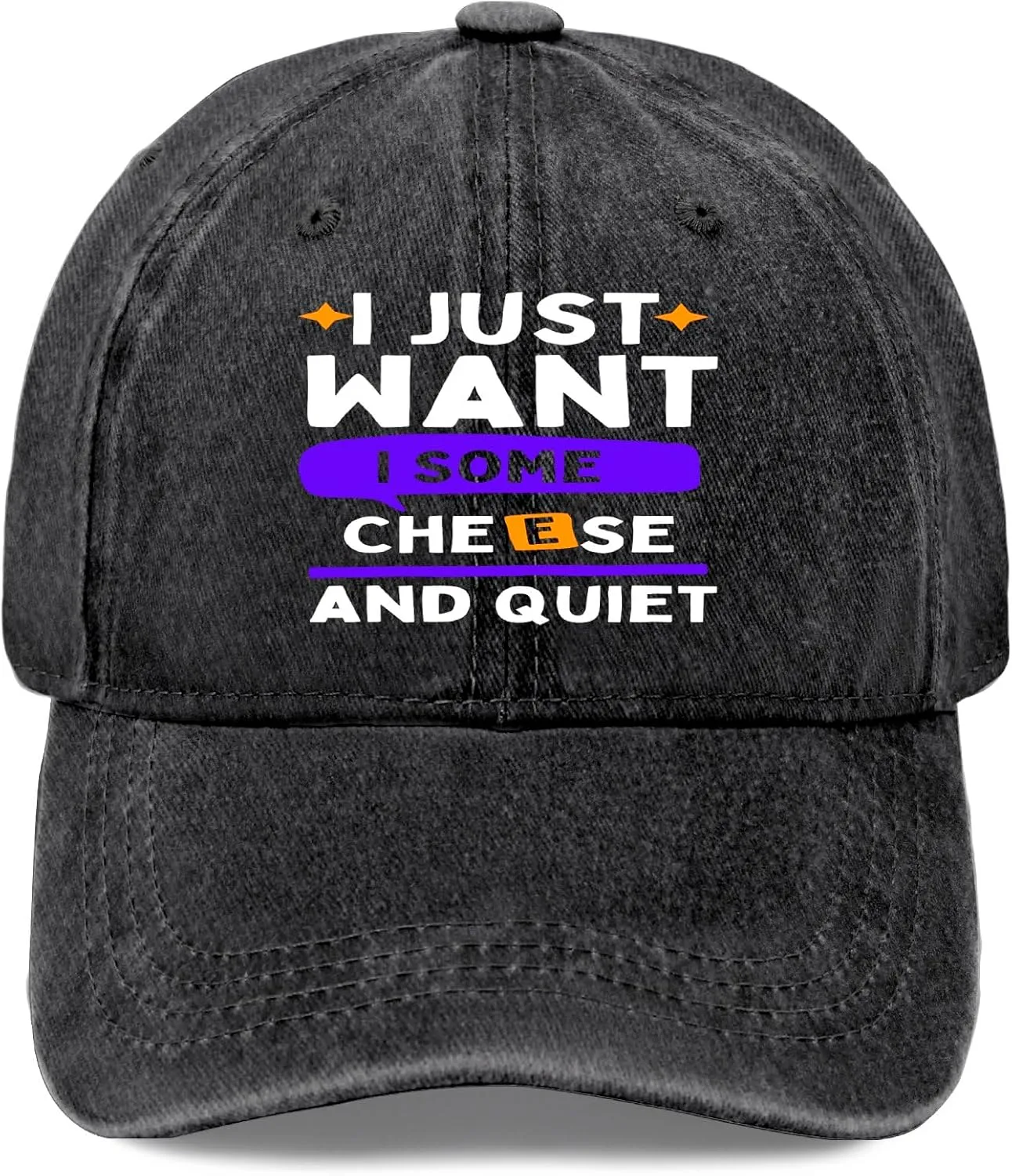 I Just Want Some Cheese and Quiets Funny Men Kids Running Hats for Women Summer Hat for Men Breathable Caps Ponytail Baseball Hat