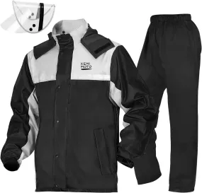 KEMIMOTO Rain Suits for Men Waterproof Motorcycle Rain Gear for Men Rain Suit Rain Jacket Reflective Work Rain Coats Lightweight Hiking Rainsuit for Men, Large, Black