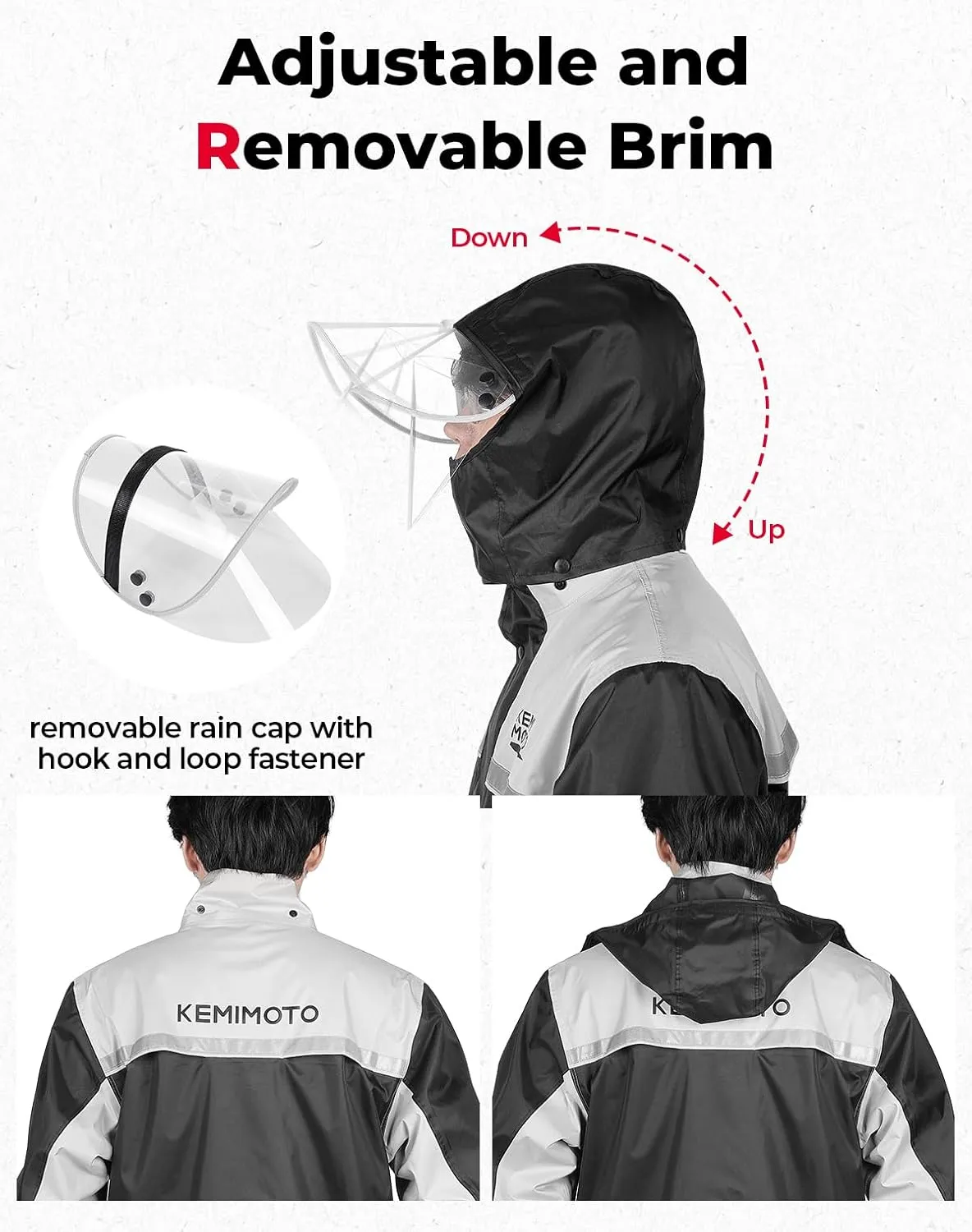 KEMIMOTO Rain Suits for Men Waterproof Motorcycle Rain Gear for Men Rain Suit Rain Jacket Reflective Work Rain Coats Lightweight Hiking Rainsuit for Men, Large, Black