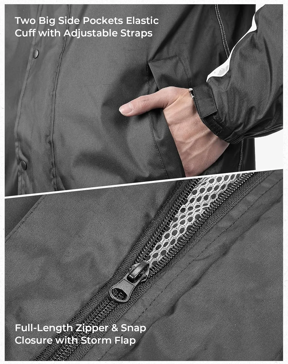 KEMIMOTO Rain Suits for Men Waterproof Motorcycle Rain Gear for Men Rain Suit Rain Jacket Reflective Work Rain Coats Lightweight Hiking Rainsuit for Men, Large, Black
