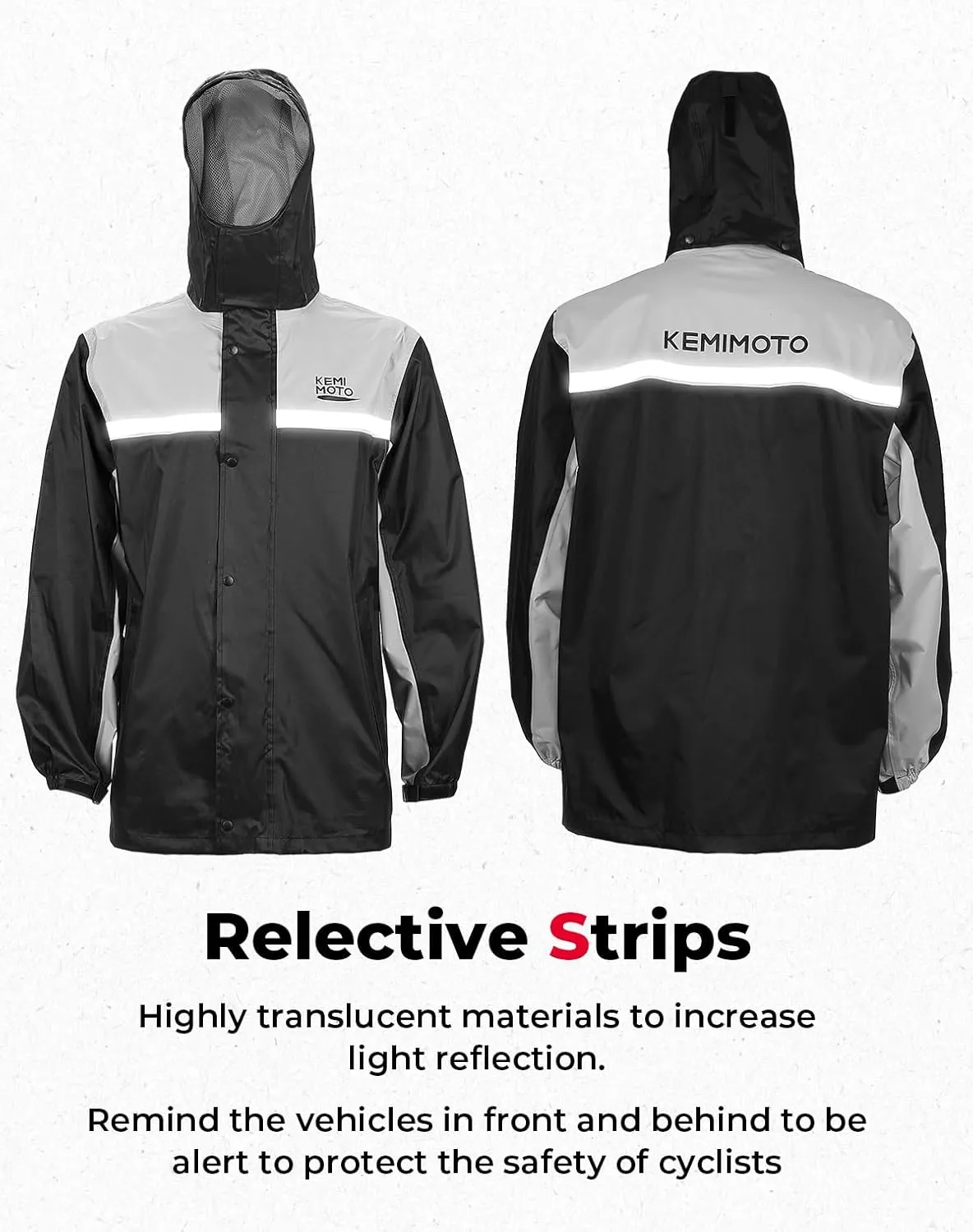 KEMIMOTO Rain Suits for Men Waterproof Motorcycle Rain Gear for Men Rain Suit Rain Jacket Reflective Work Rain Coats Lightweight Hiking Rainsuit for Men, Large, Black