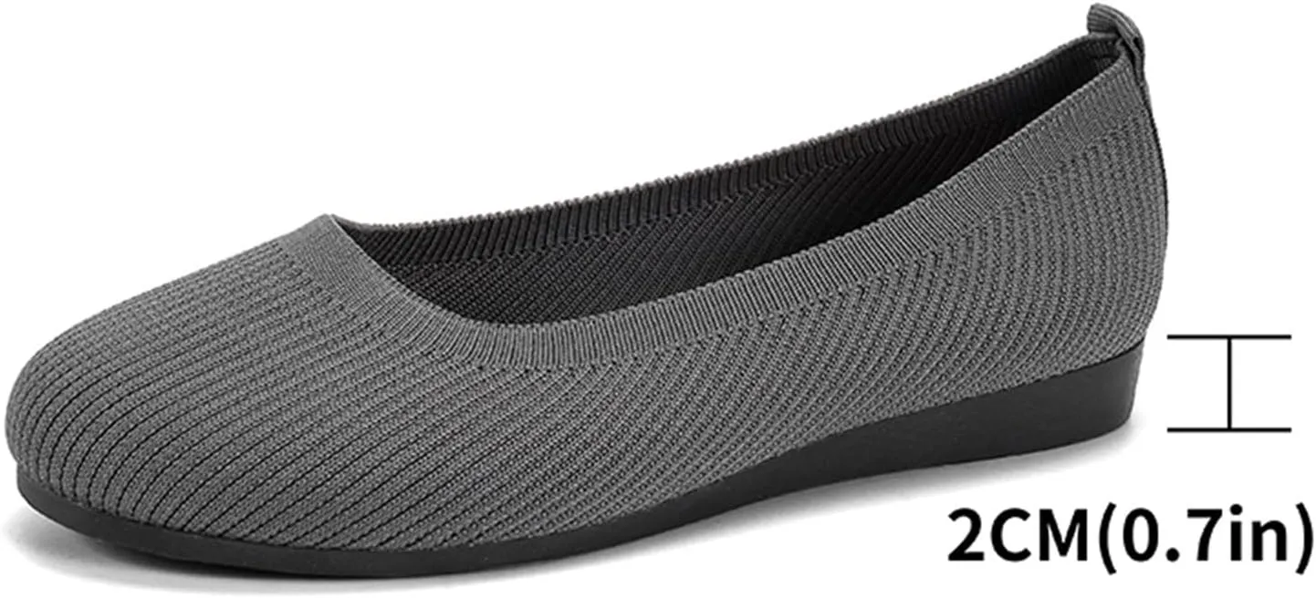 Ladies Fashion Solid Color Breathable Knitting Round Head Flat Comfortable Casual Single Shoes Cute Wedges Women Dressy