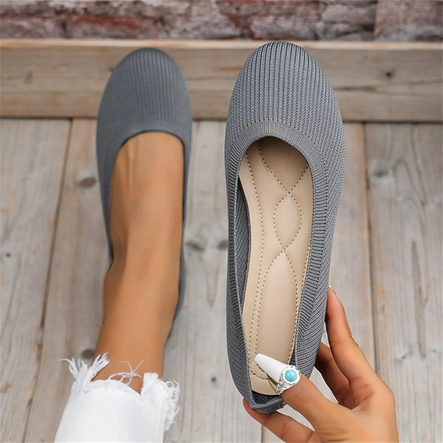 Ladies Fashion Solid Color Breathable Knitting Round Head Flat Comfortable Casual Single Shoes Cute Wedges Women Dressy