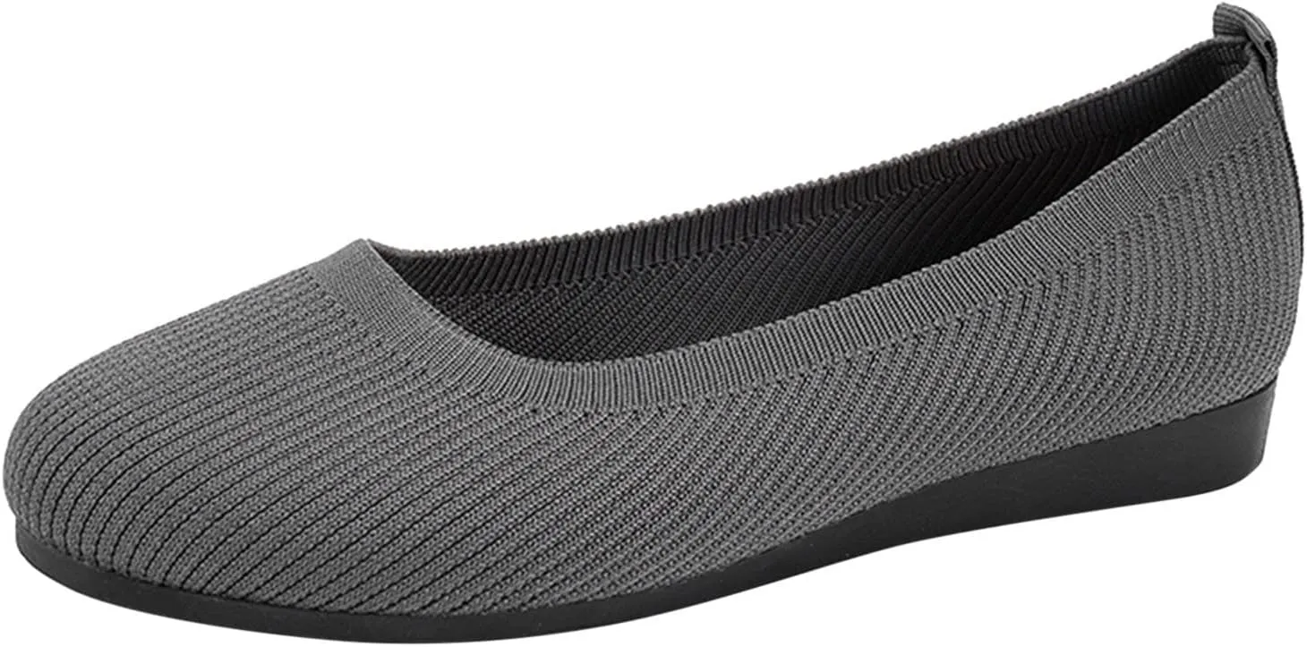 Ladies Fashion Solid Color Breathable Knitting Round Head Flat Comfortable Casual Single Shoes Cute Wedges Women Dressy