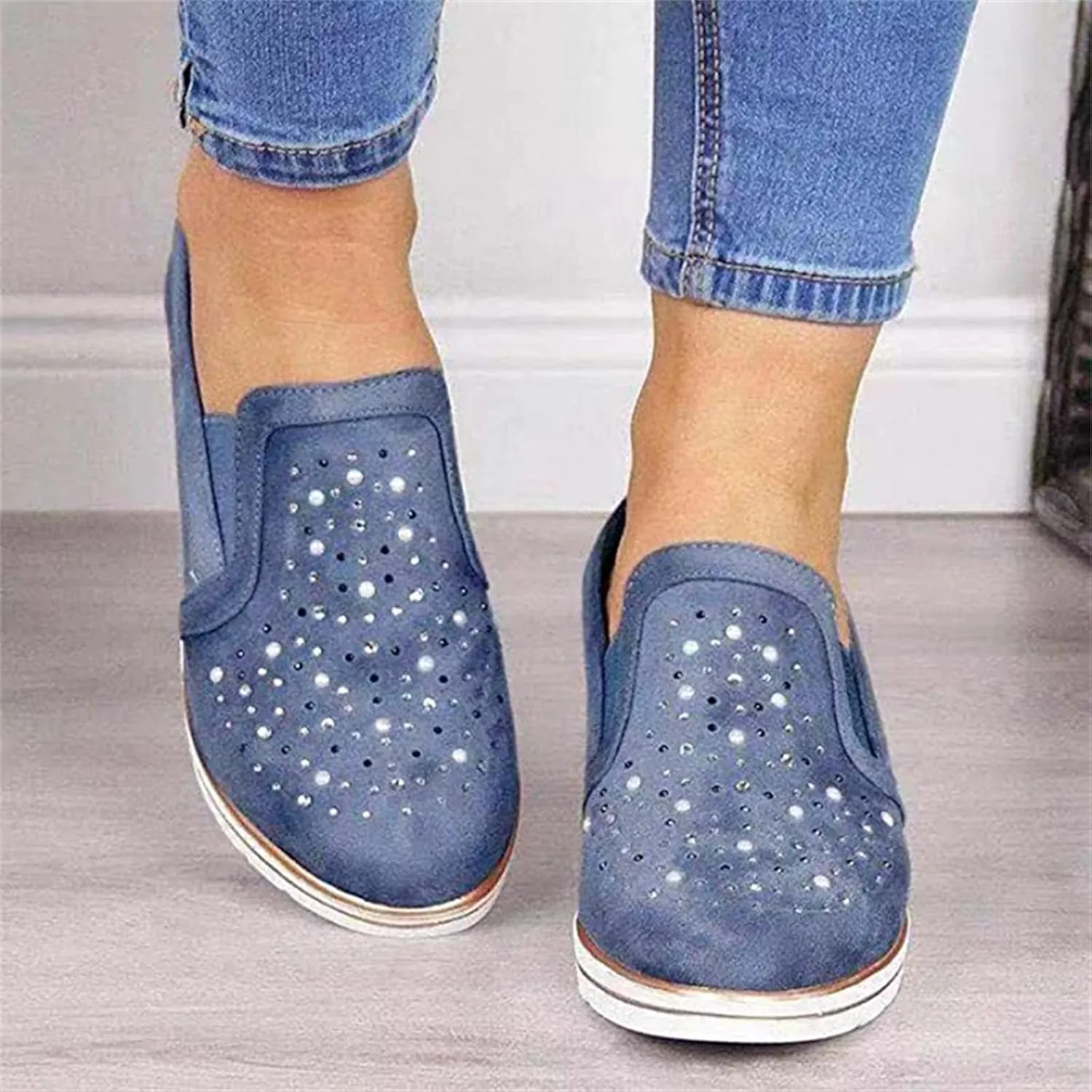 Ladmiple Shoes For Women Sneakers Trendy Fashion Slip on Walking Shoes Casual Summer Lace Low Platform Flats Loafers