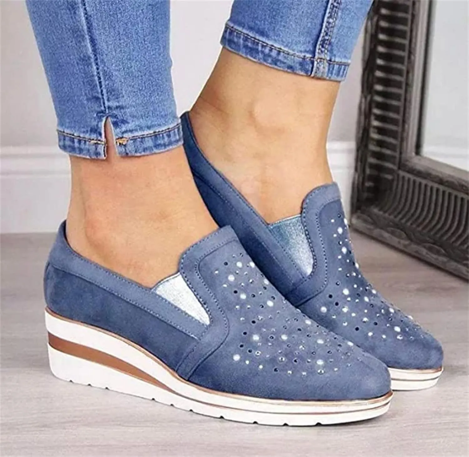 Ladmiple Shoes For Women Sneakers Trendy Fashion Slip on Walking Shoes Casual Summer Lace Low Platform Flats Loafers