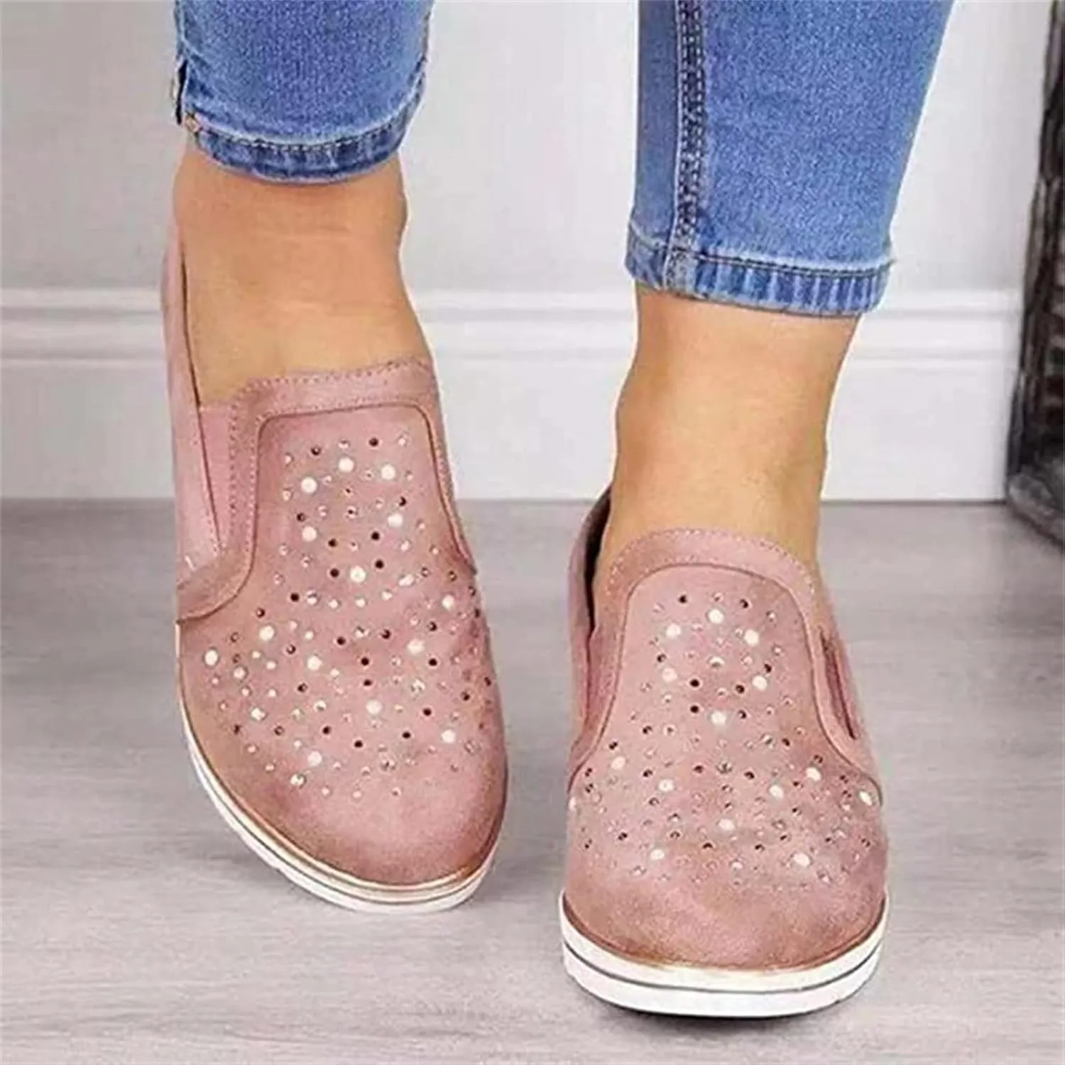Ladmiple Shoes For Women Sneakers Trendy Fashion Slip on Walking Shoes Casual Summer Lace Low Platform Flats Loafers