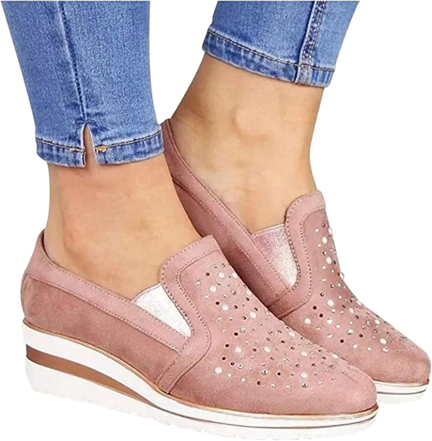 Ladmiple Shoes For Women Sneakers Trendy Fashion Slip on Walking Shoes Casual Summer Lace Low Platform Flats Loafers
