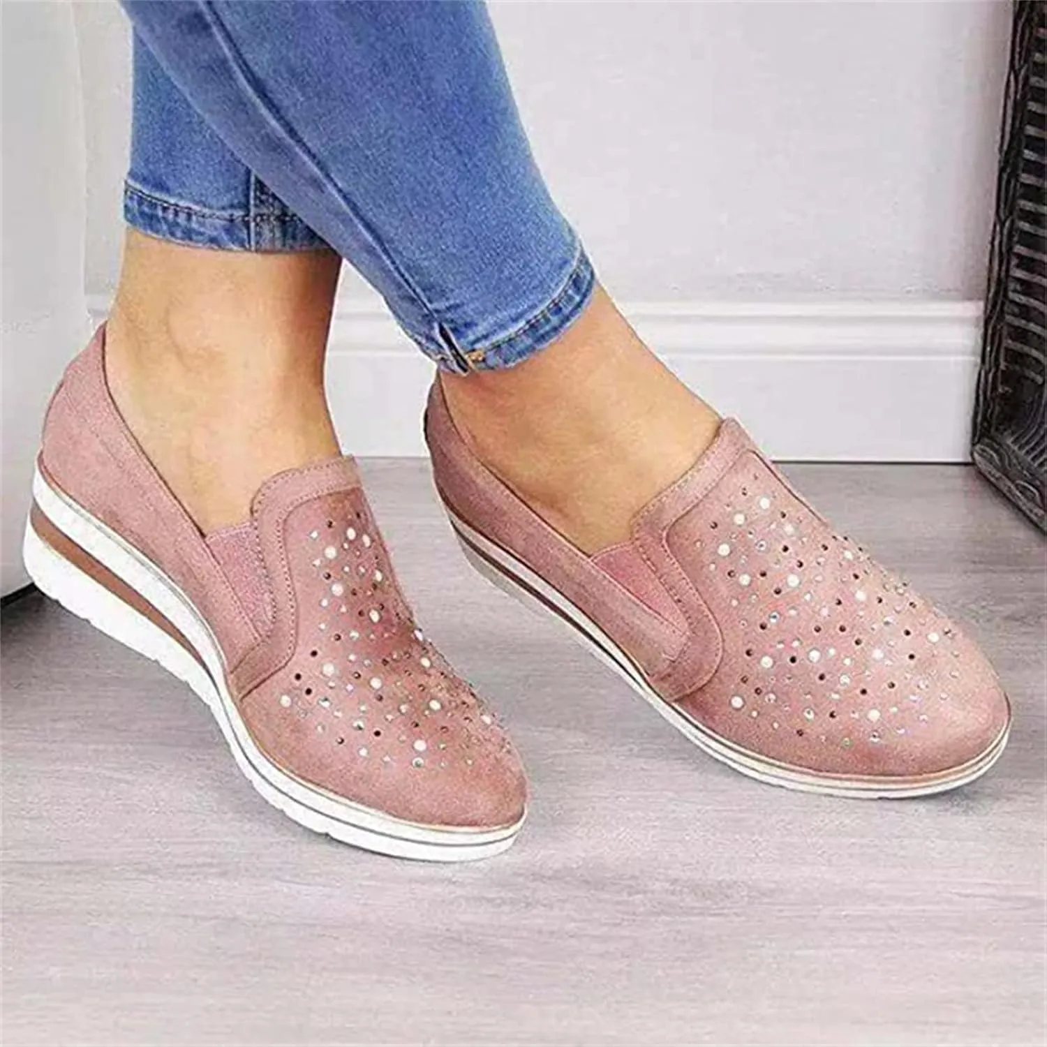 Ladmiple Shoes For Women Sneakers Trendy Fashion Slip on Walking Shoes Casual Summer Lace Low Platform Flats Loafers