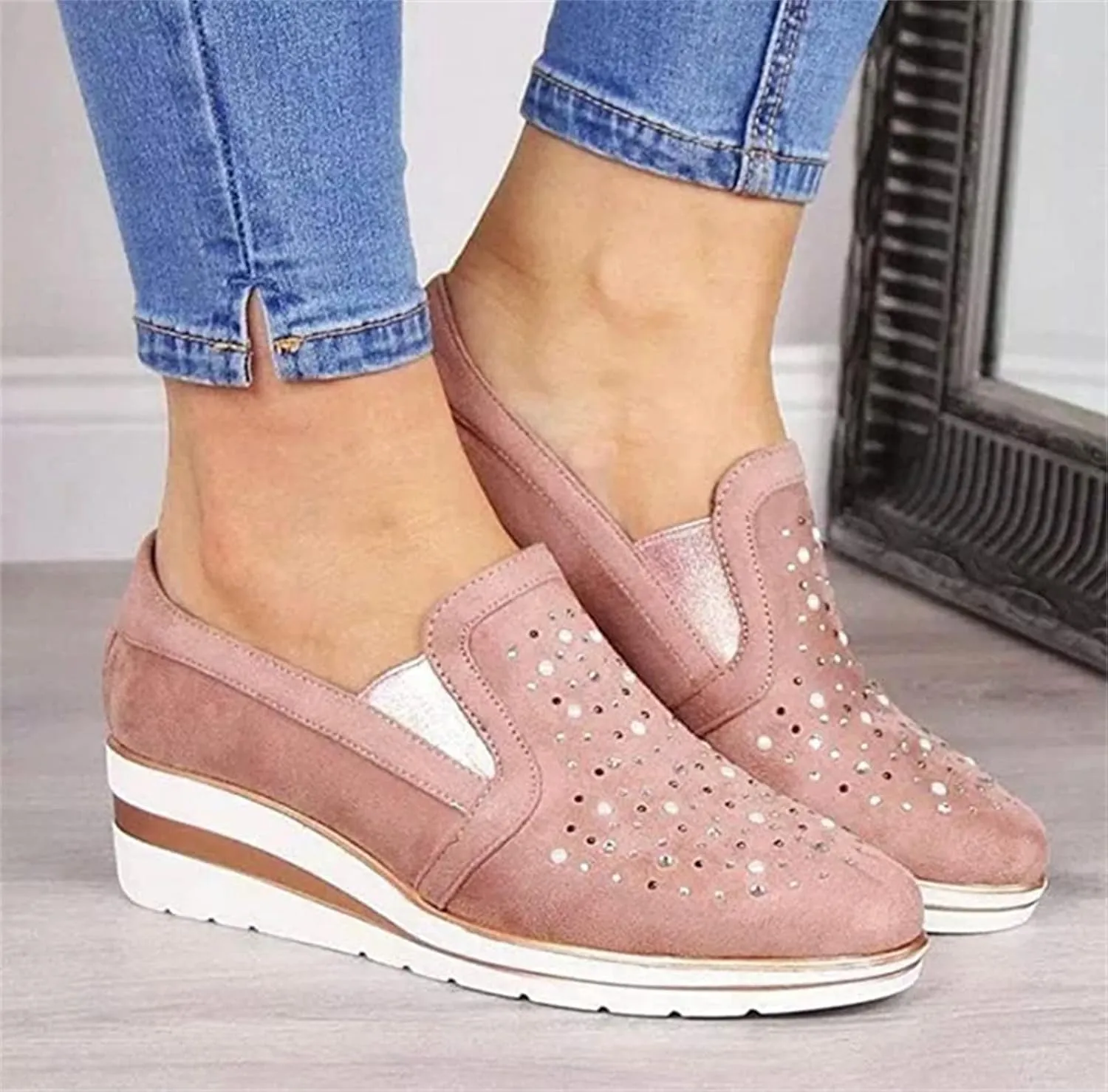 Ladmiple Shoes For Women Sneakers Trendy Fashion Slip on Walking Shoes Casual Summer Lace Low Platform Flats Loafers