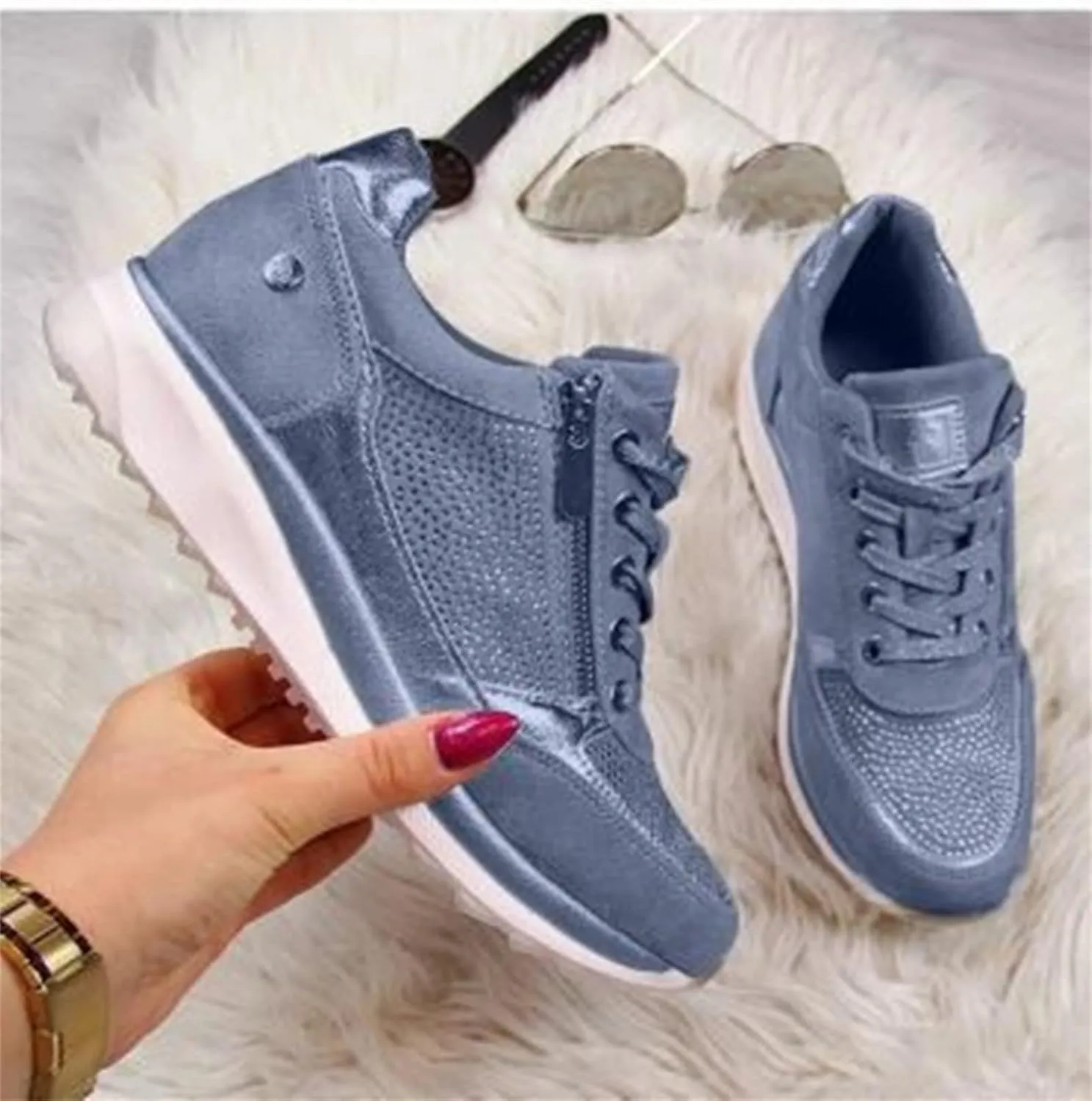 Ladmiple Sneakers For Women Slip On Wide Width Casual Leather Walking Shoes Dressy Casual Summer Lace Up Platform Loafer