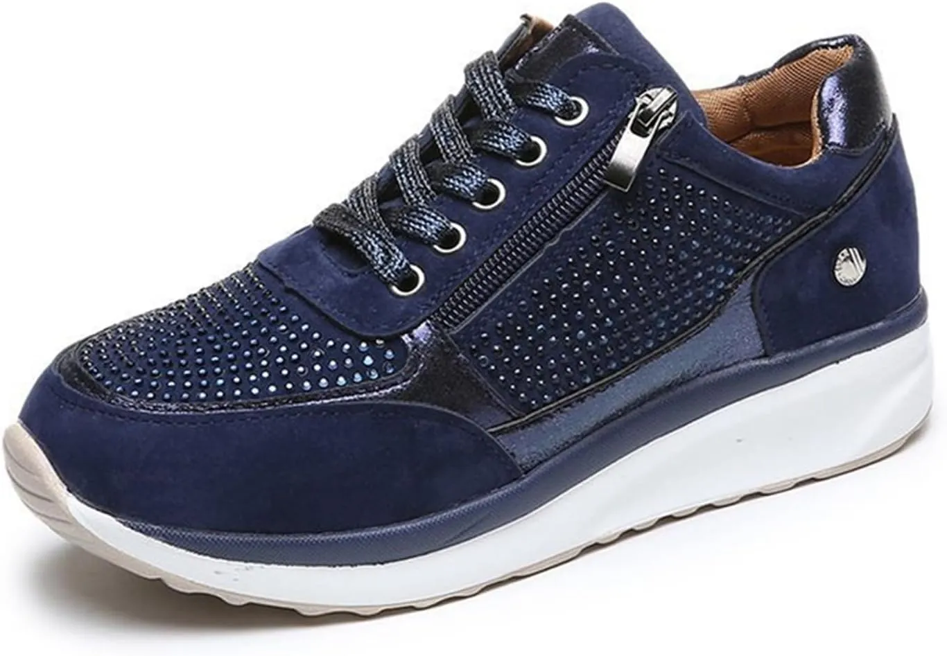 Ladmiple Sneakers For Women Slip On Wide Width Casual Leather Walking Shoes Dressy Casual Summer Lace Up Platform Loafer