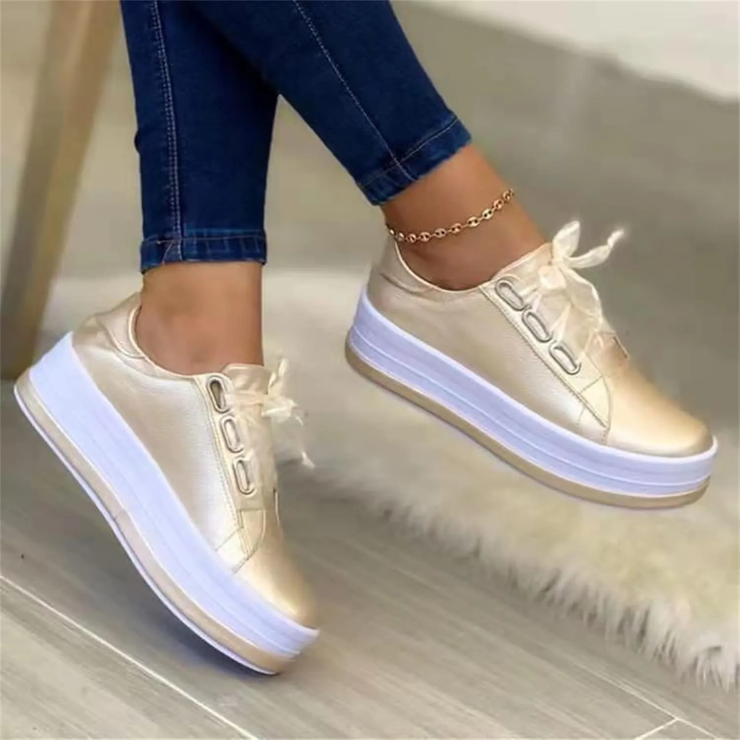 Ladmiple Womens Shoes Dressy Casual Loafers Leather Fashion Sneakers Casual Comfortable Platform Slip On Walking Shoes