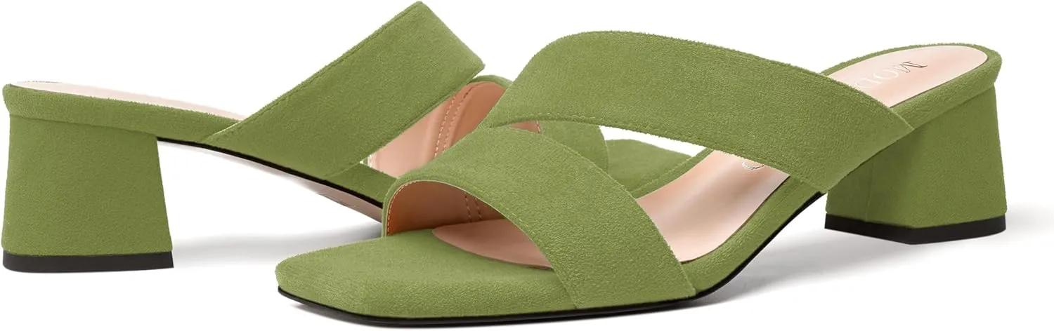 MODENCOCO Womens Open Toe Slip On Dating Fashion Suede Stylish Chunky Low Heel Heeled Sandals 2 Inch