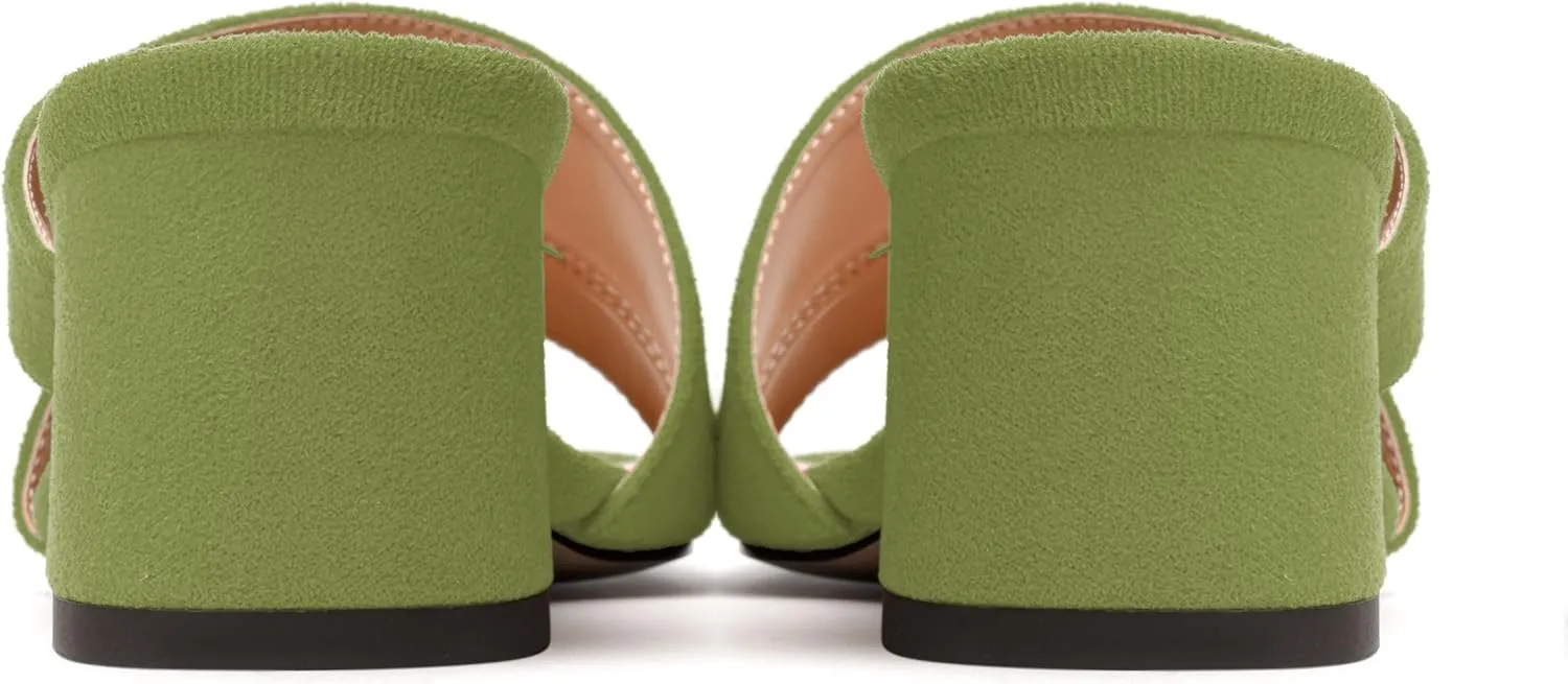 MODENCOCO Womens Open Toe Slip On Dating Fashion Suede Stylish Chunky Low Heel Heeled Sandals 2 Inch
