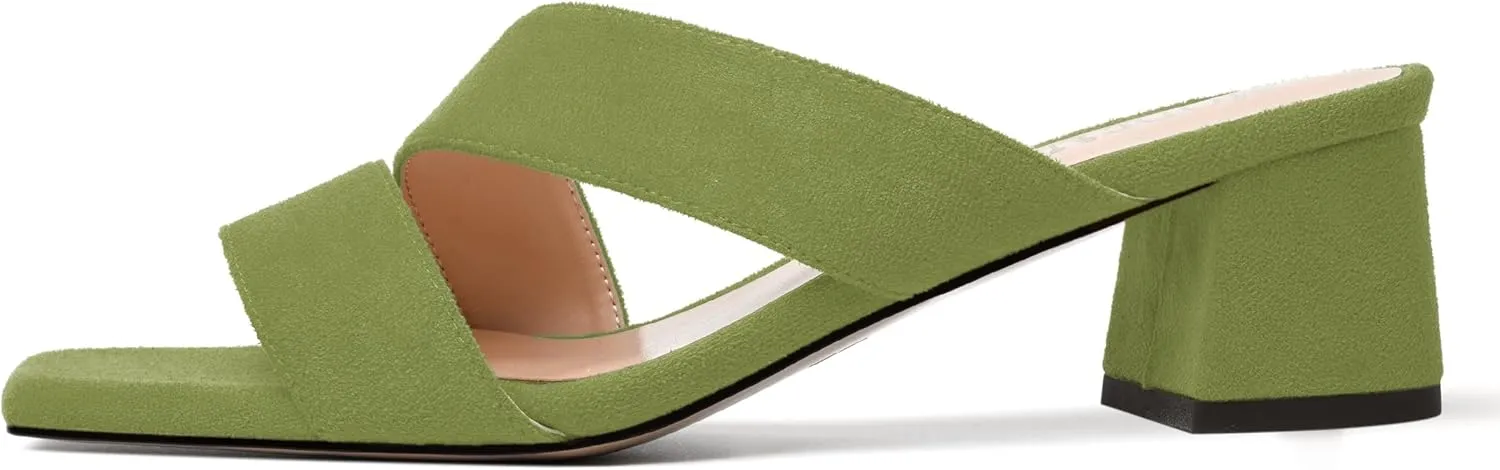 MODENCOCO Womens Open Toe Slip On Dating Fashion Suede Stylish Chunky Low Heel Heeled Sandals 2 Inch
