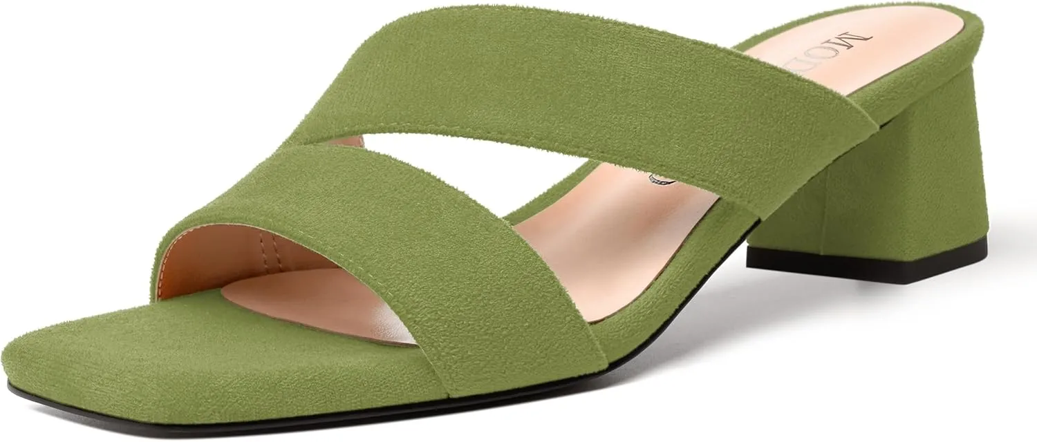 MODENCOCO Womens Open Toe Slip On Dating Fashion Suede Stylish Chunky Low Heel Heeled Sandals 2 Inch