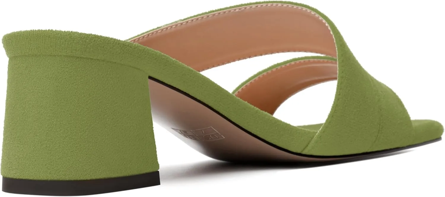 MODENCOCO Womens Open Toe Slip On Dating Fashion Suede Stylish Chunky Low Heel Heeled Sandals 2 Inch