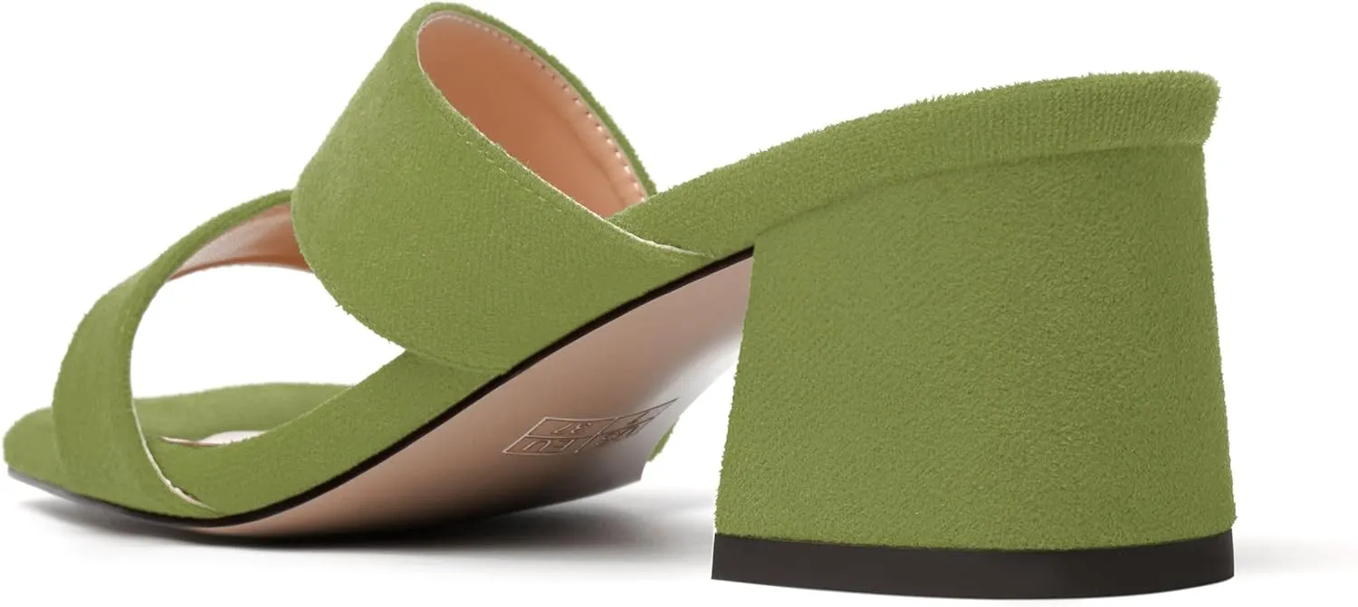 MODENCOCO Womens Open Toe Slip On Dating Fashion Suede Stylish Chunky Low Heel Heeled Sandals 2 Inch