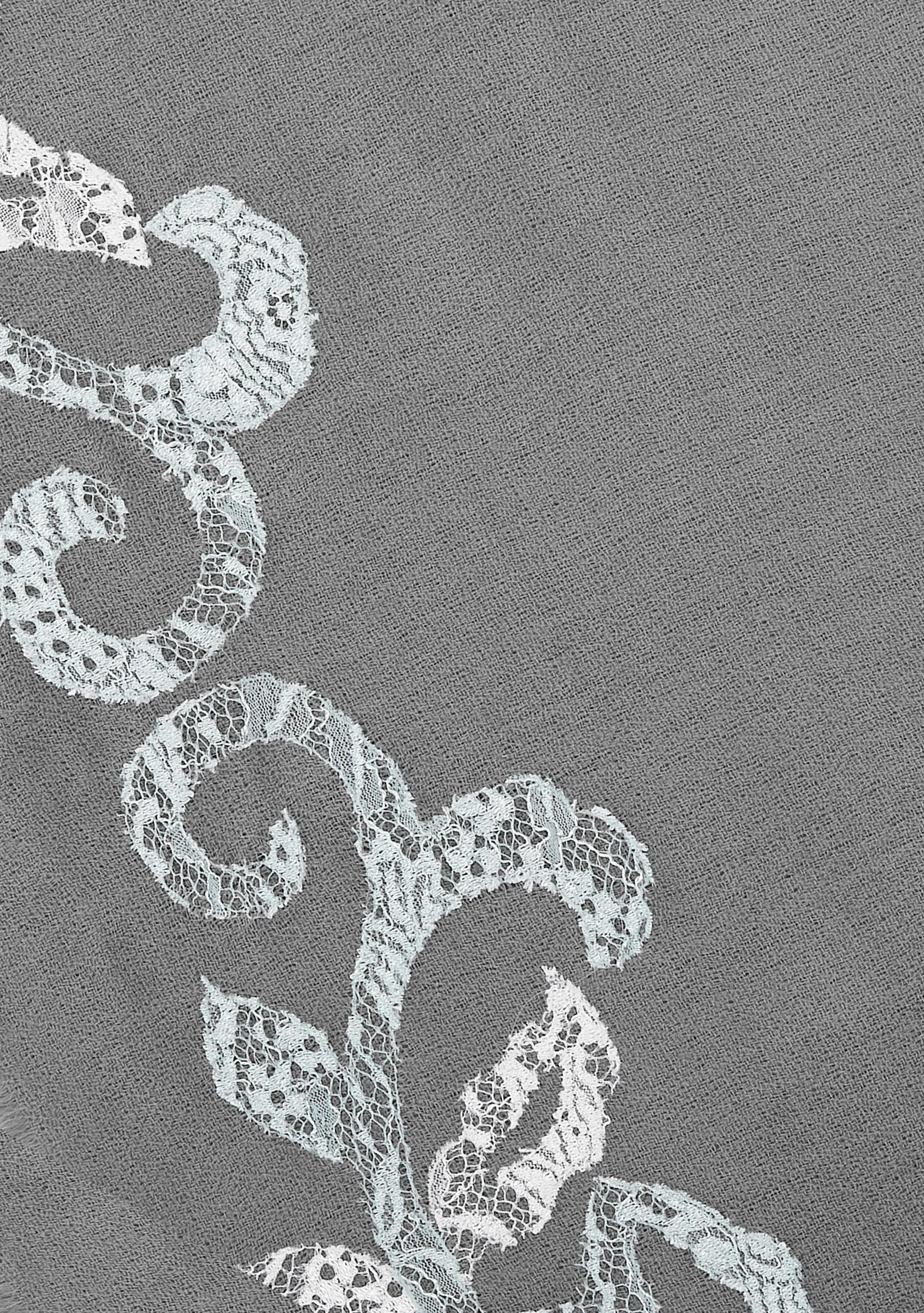 Mousse Cashmere Scarf with a Lt. Blue and Ivory Lace Applique