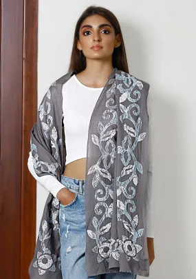 Mousse Cashmere Scarf with a Lt. Blue and Ivory Lace Applique