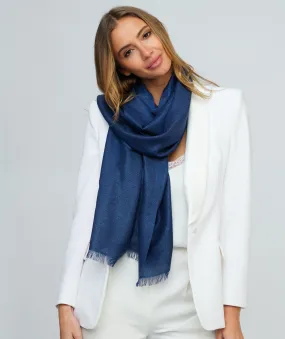 Navy Shimmer Scarf with Raw Edges