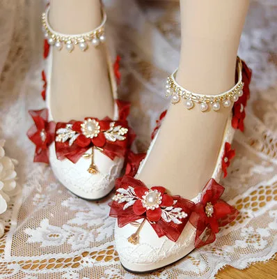 One Night~Wedding Lolita Floral Pointed Toe Heels