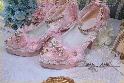 One Night~Wedding Lolita Floral Pointed Toe Heels