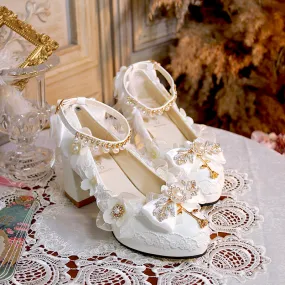 One Night~Wedding Lolita Floral Pointed Toe Heels