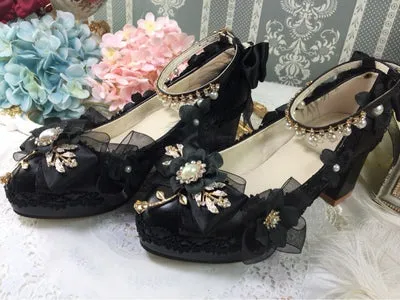 One Night~Wedding Lolita Floral Pointed Toe Heels