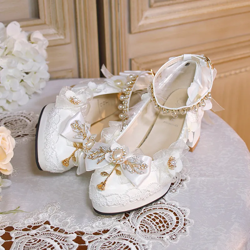 One Night~Wedding Lolita Floral Pointed Toe Heels