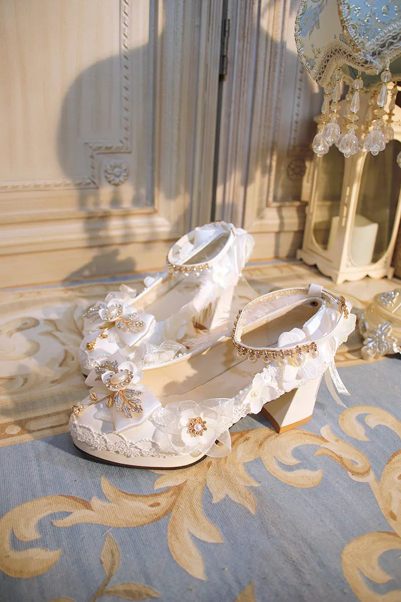 One Night~Wedding Lolita Floral Pointed Toe Heels