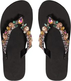 OYOANGLE Women's Rhinestone Jeweled Platform Flip Flops Boho Sparkly Wedge Thong Sandals Trendy Outdoor Slippers