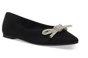 Pointed Toe Rhinestone Bow Slip On Flat